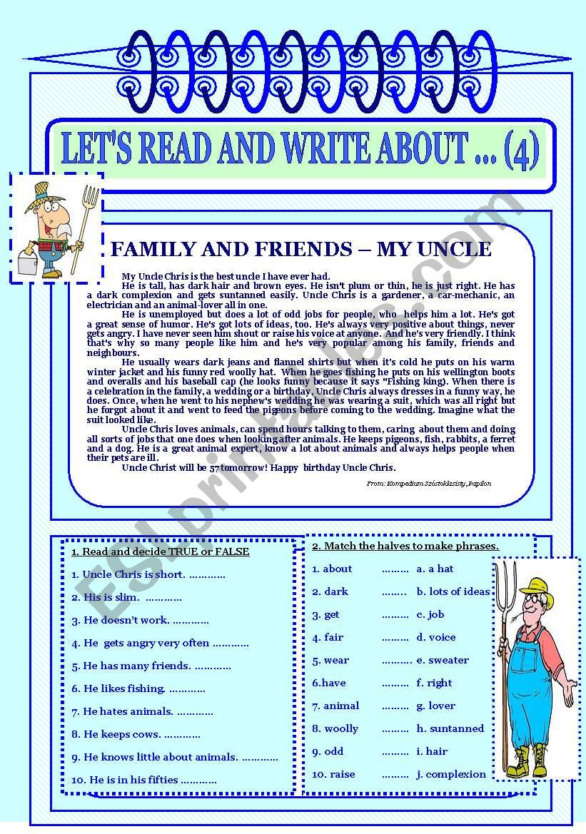 Write about your family. Write about my Family.. Let's read and write. Family and friends - my Uncle. Uncle Worksheet.